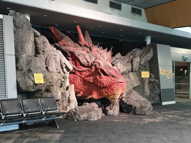 As it turns out, Smaug's lair is just opposite the Air New Zealand check-in counters at the airport.